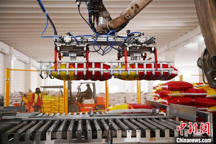 图为甘肃金昌的甘肃新洋丰农业科技有限公司车间内,复合肥自动化生产设备正在加速生产。 李亚龙 摄 图为甘肃金昌的甘肃新洋丰农业科技有限公司车间内,复合肥自动化生产设备正在加速生产。 李亚龙 摄